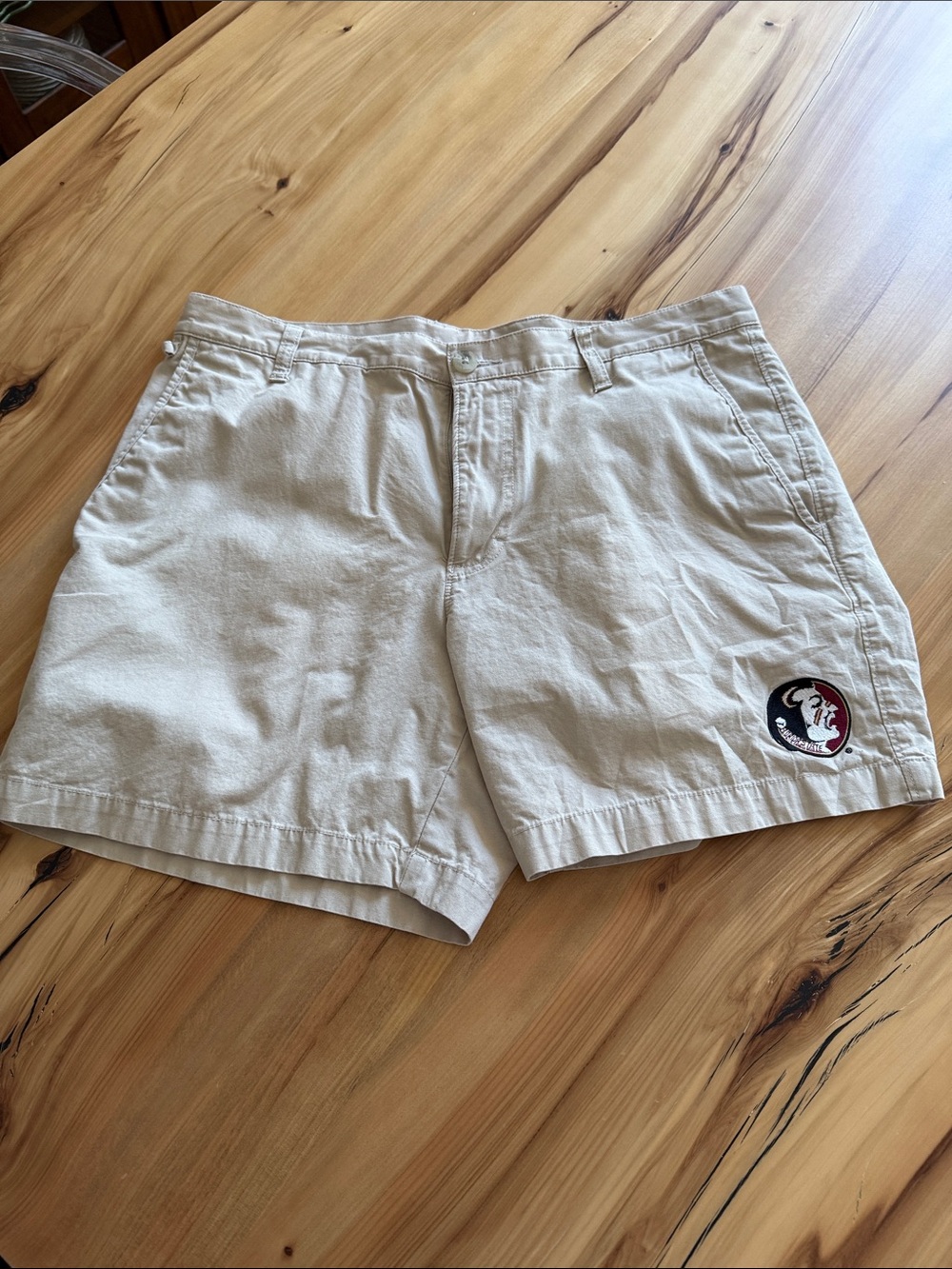 Columbia Men's Khaki Flat Front Shorts with Embroidered Patch